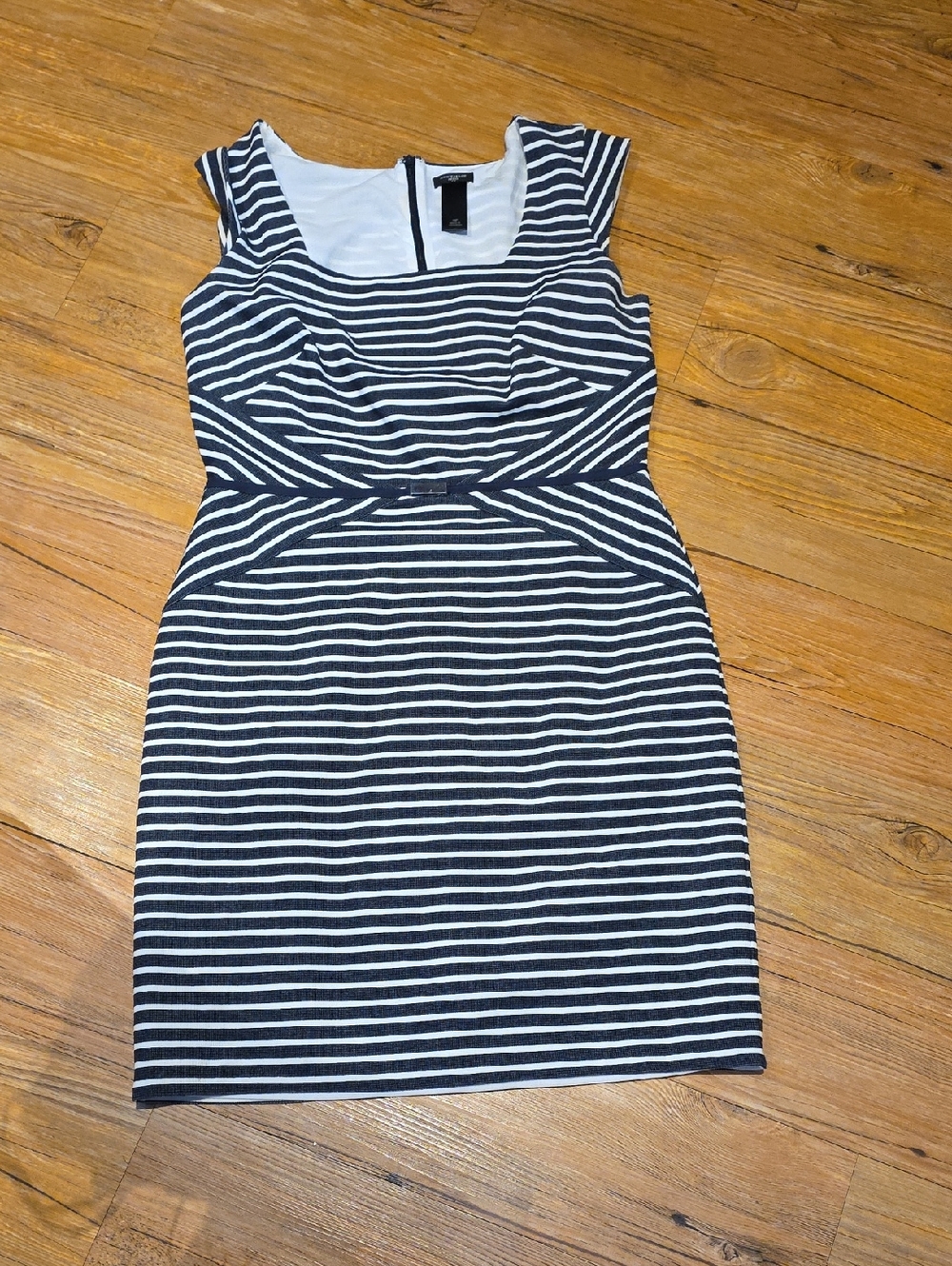 Ann Taylor Black and White Striped Cap-Sleeve Sheath Dress
